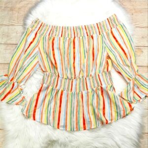 A. Calin by Flying Tomato Striped Off-Shoulder Women's Top Size L